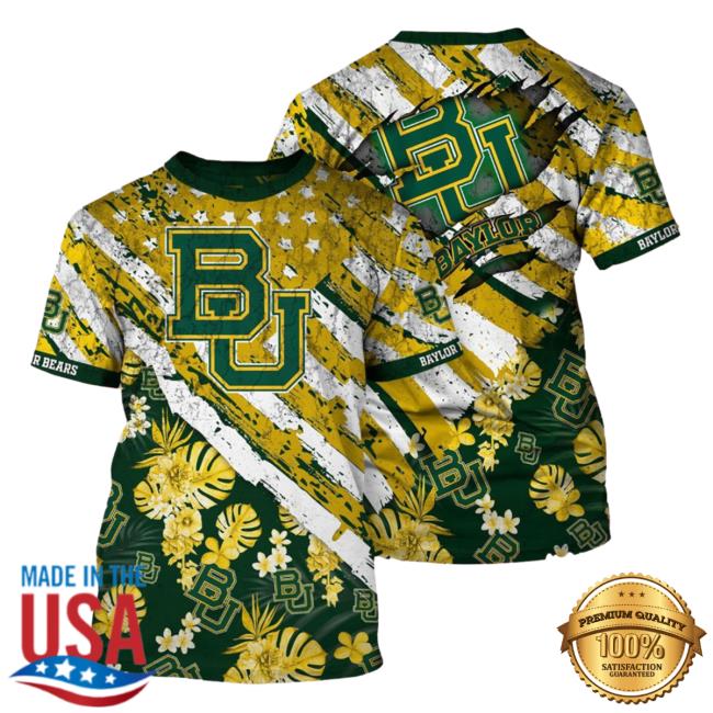 Official Baylor Bears Tropical Flower Style And Flag All Over Printed 3D Tees