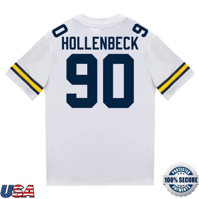 The M Den Michigan Wolverines #90 Hudson Hollenbeck Student Athlete White Football Jersey T Shirt The M Den Michigan Wolverines #90 Hudson Hollenbeck Student Athlete White Football Jersey Tshirt