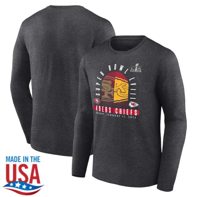 Official Rally House Merch Store RallyHouse Charcoal 2023 Super Bowl Matchup Final Battle Long Sleeve Tee Shirt Rally House Apparel Clothing Shop