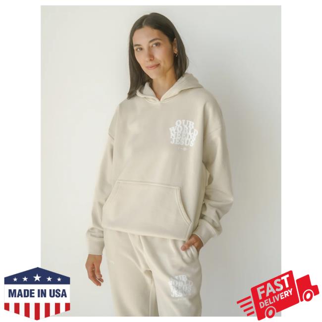 Official Elevated Faith Clothing Our World Needs Jesus Beige Unisex Crewneck