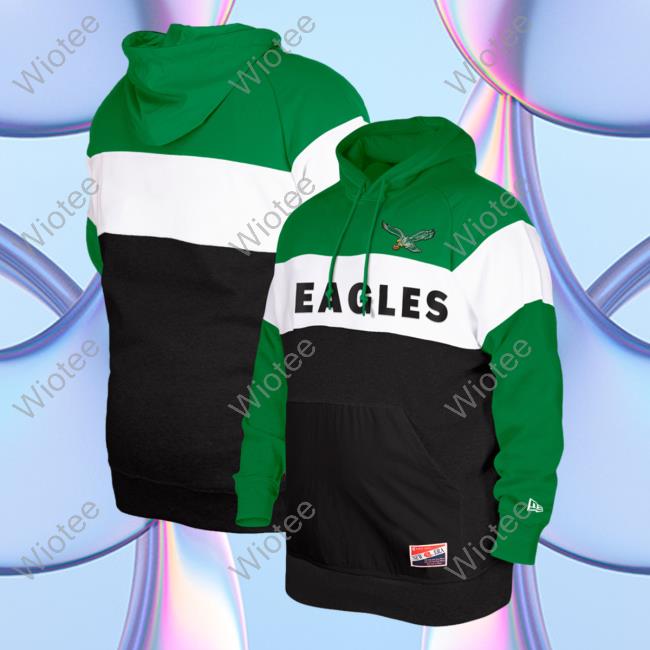Official PhiladelphiaEagles Clothing Merch Store Shop New Era Kelly Green Philadelphia Eagles Throwback Colorblocked Sweatshirts 3D